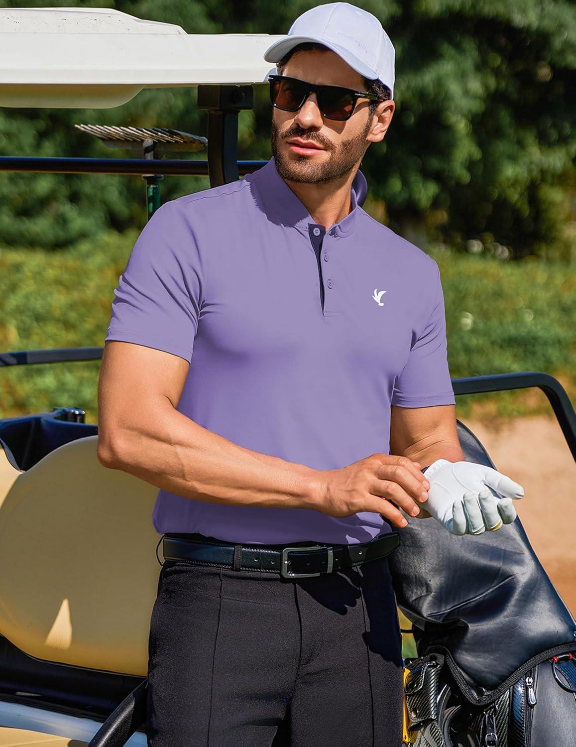 imageJMIERR Mens Polo Henley Shirt Moisture Wicking Quick Dry Summer Casual Short Sleeve Golf Polo T ShirtsPurple
