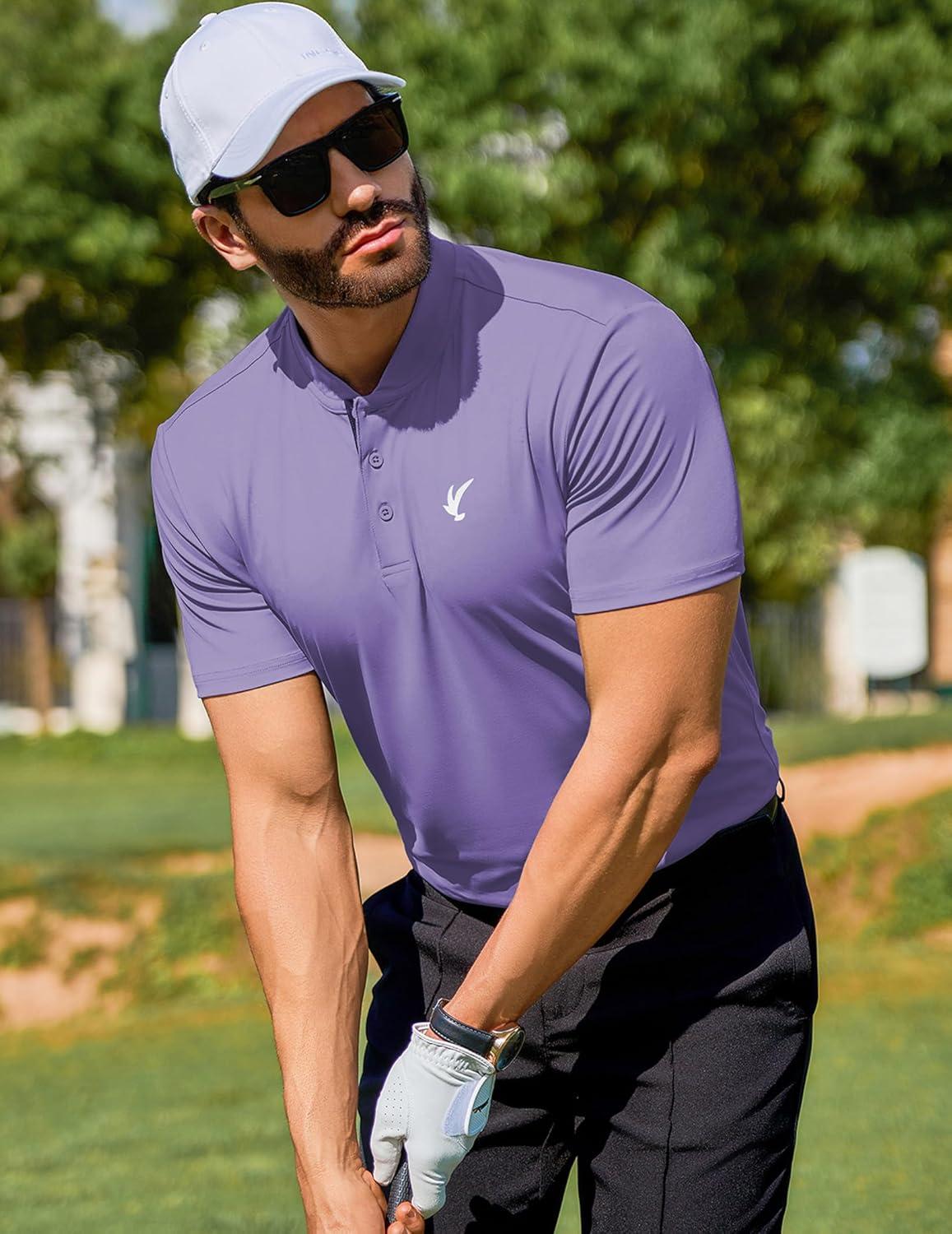 imageJMIERR Mens Polo Henley Shirt Moisture Wicking Quick Dry Summer Casual Short Sleeve Golf Polo T ShirtsPurple