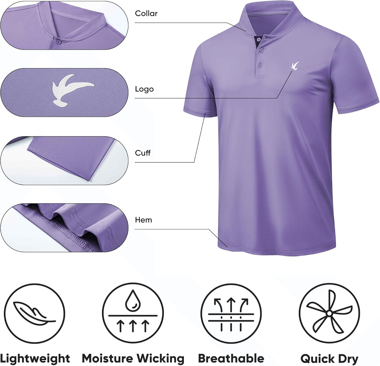 imageJMIERR Mens Polo Henley Shirt Moisture Wicking Quick Dry Summer Casual Short Sleeve Golf Polo T ShirtsPurple