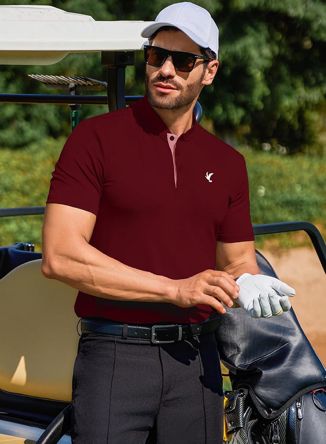 imageJMIERR Mens Polo Henley Shirt Moisture Wicking Quick Dry Summer Casual Short Sleeve Golf Polo T ShirtsRed