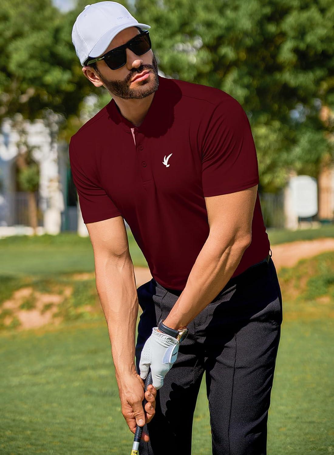 imageJMIERR Mens Polo Henley Shirt Moisture Wicking Quick Dry Summer Casual Short Sleeve Golf Polo T ShirtsRed