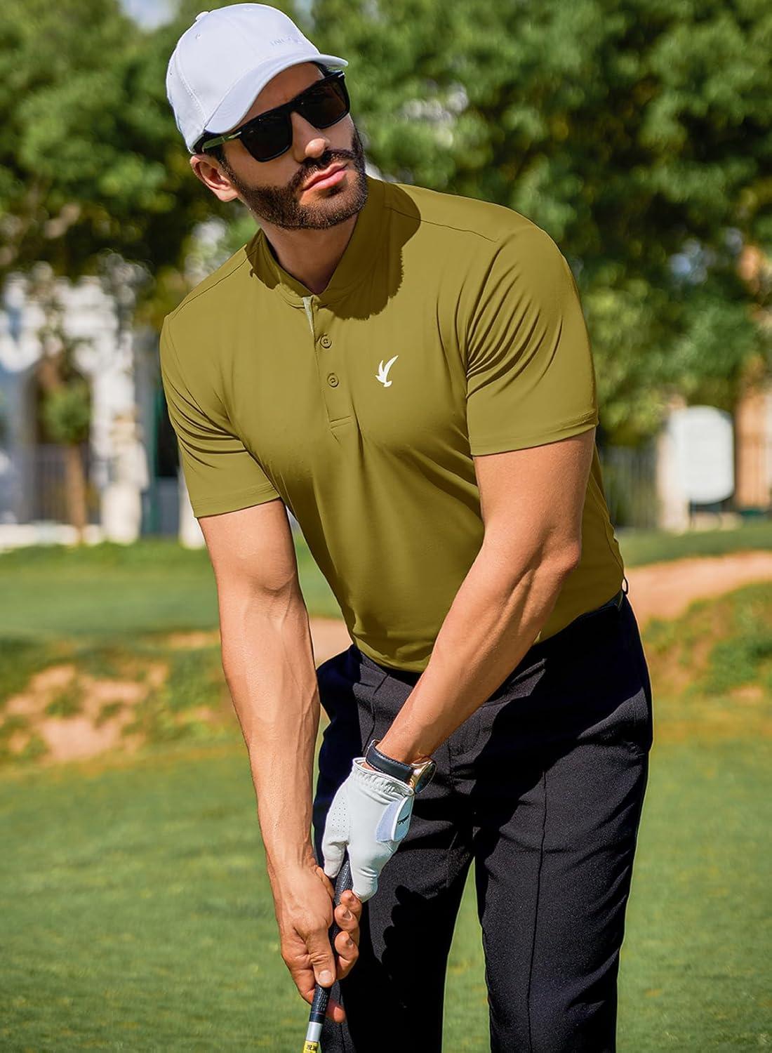 imageJMIERR Mens Polo Henley Shirt Moisture Wicking Quick Dry Summer Casual Short Sleeve Golf Polo T ShirtsYellow Green