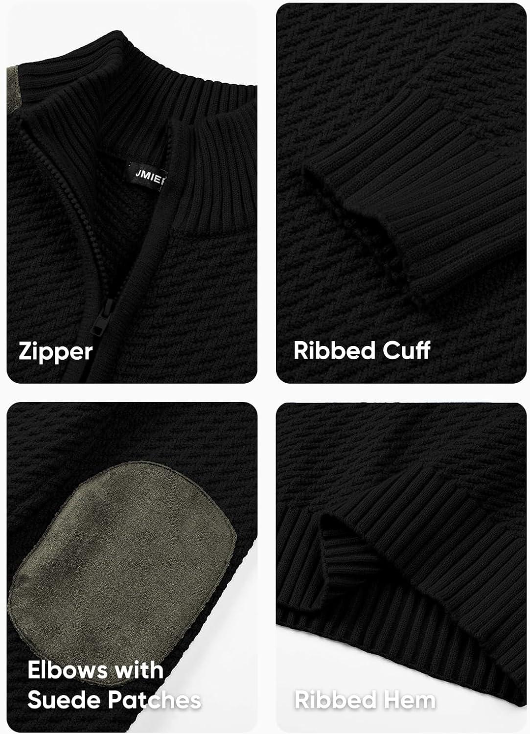 imageJMIERR Mens Quarter Zip Cable Knit Pullover Sweater Casual Long Sleeve Stand Collar SweatersBlack