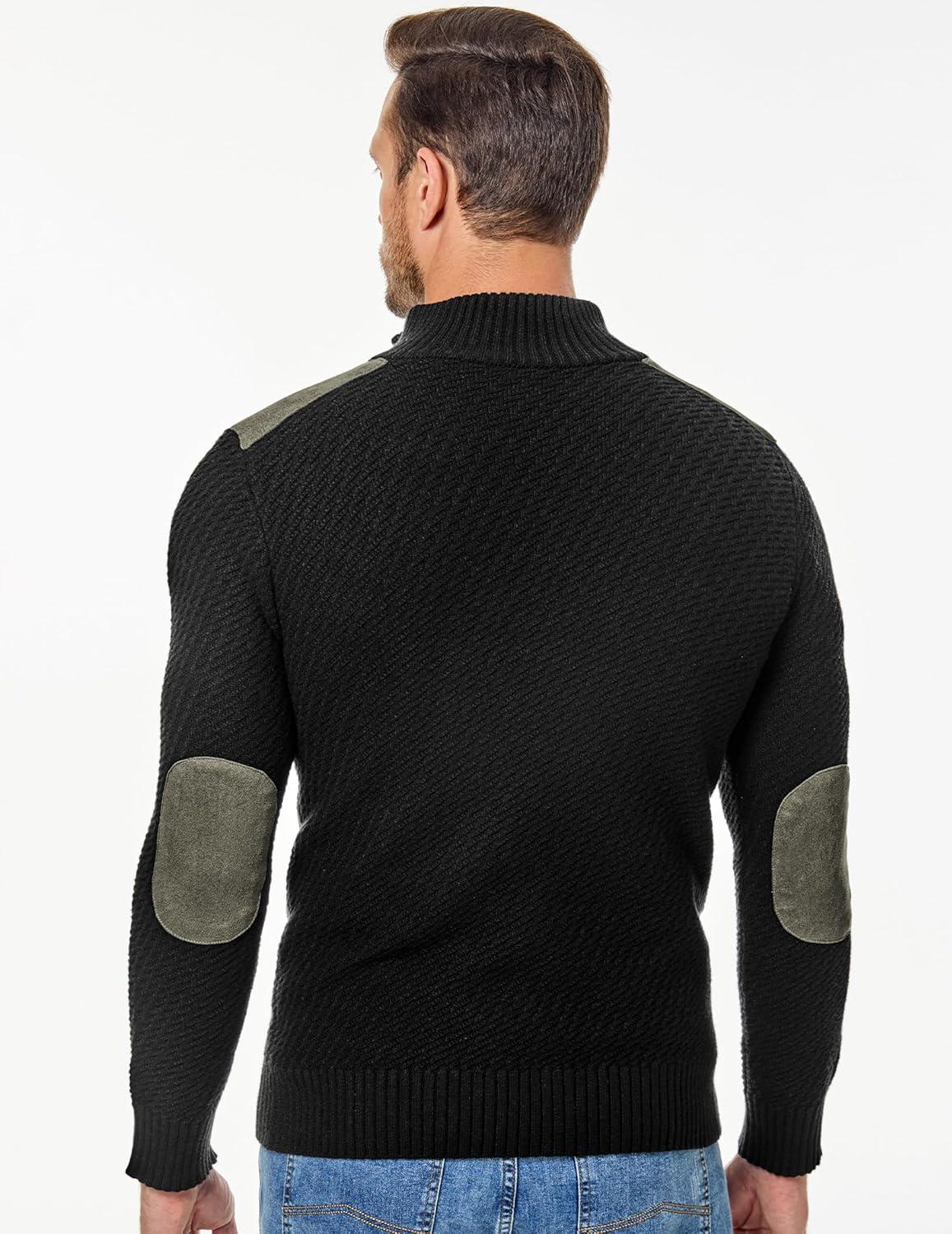 imageJMIERR Mens Quarter Zip Cable Knit Pullover Sweater Casual Long Sleeve Stand Collar SweatersBlack