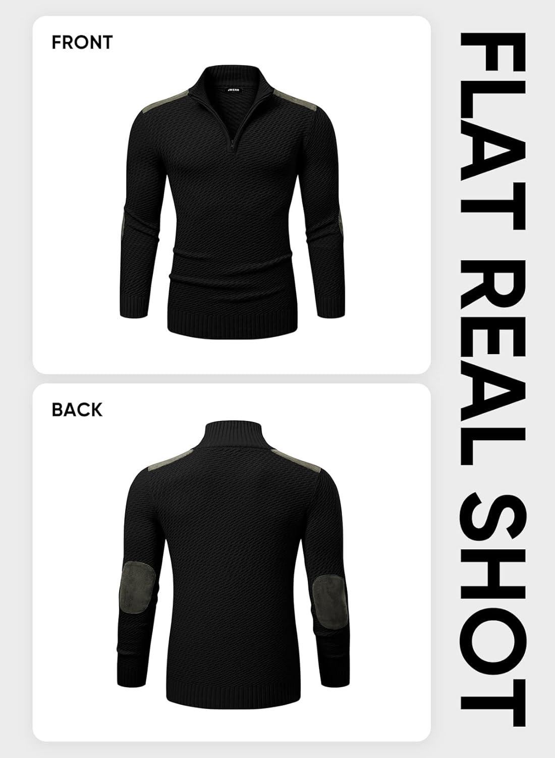 imageJMIERR Mens Quarter Zip Cable Knit Pullover Sweater Casual Long Sleeve Stand Collar SweatersBlack