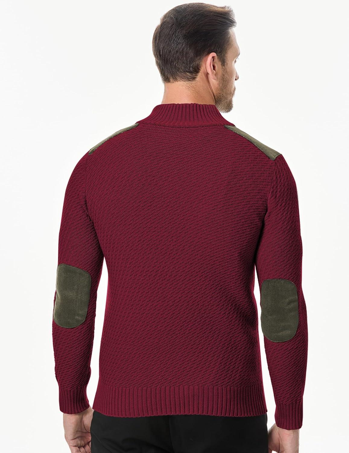 imageJMIERR Mens Quarter Zip Cable Knit Pullover Sweater Casual Long Sleeve Stand Collar SweatersRed Dahlia