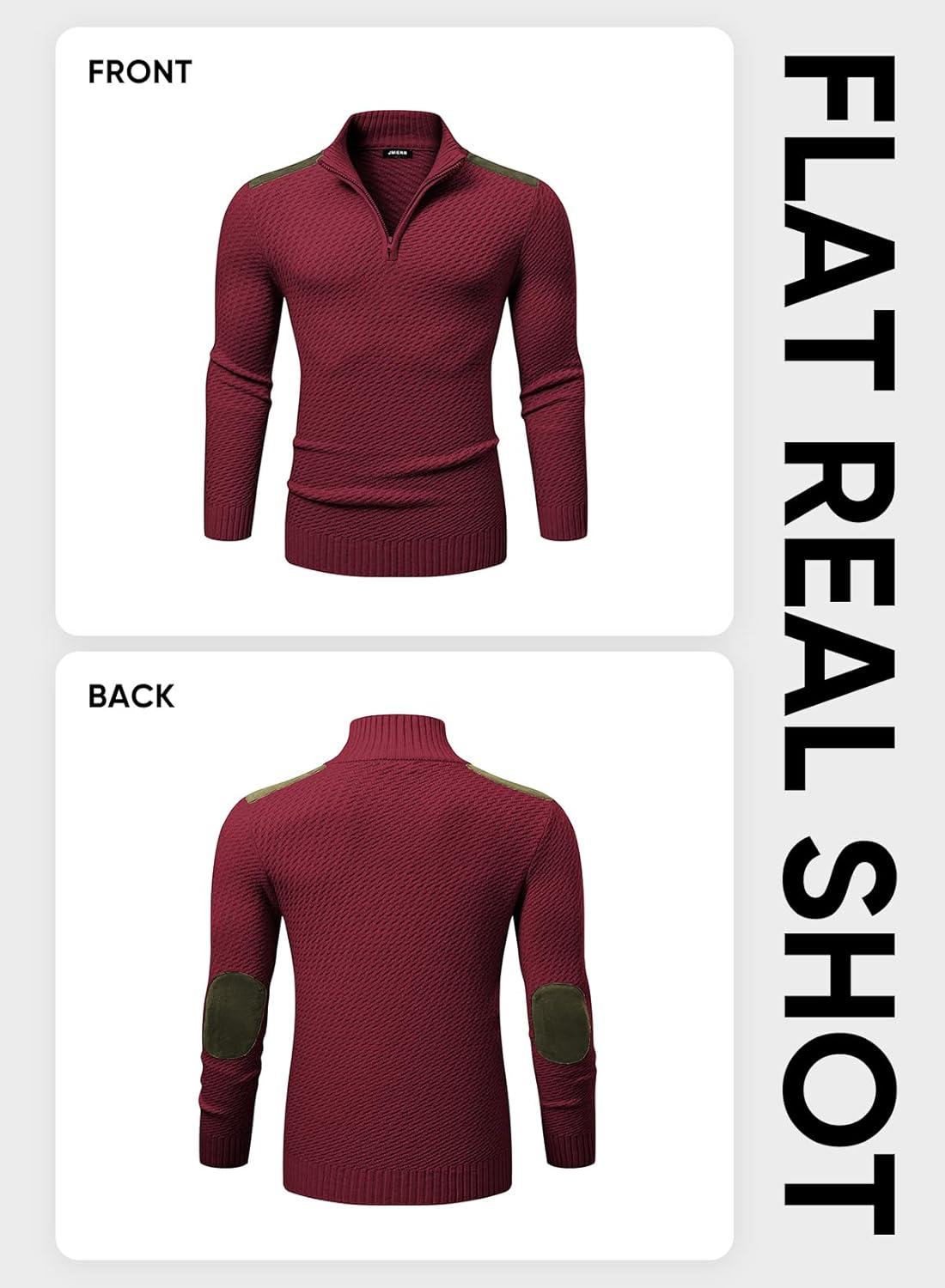 imageJMIERR Mens Quarter Zip Cable Knit Pullover Sweater Casual Long Sleeve Stand Collar SweatersRed Dahlia