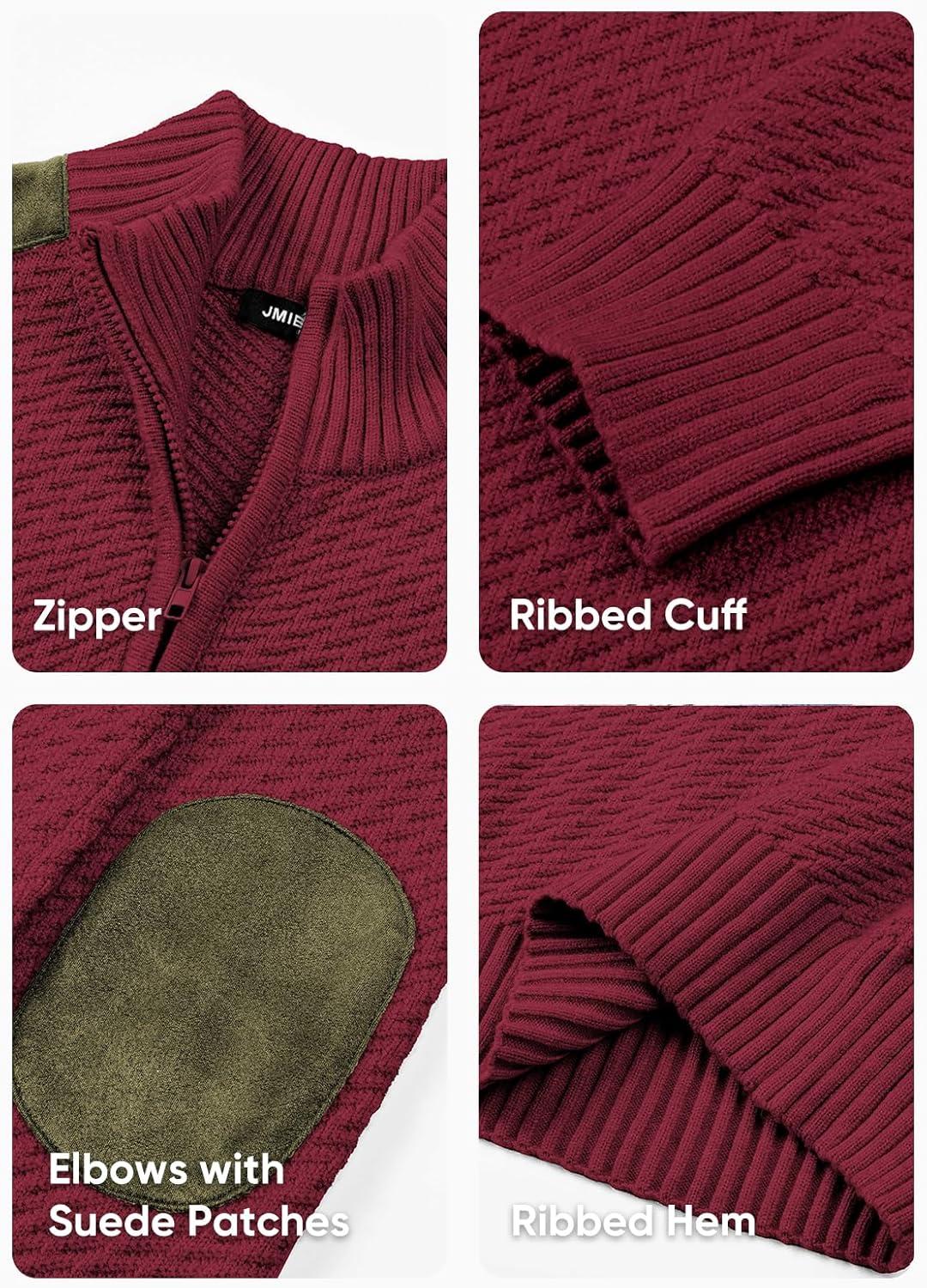 imageJMIERR Mens Quarter Zip Cable Knit Pullover Sweater Casual Long Sleeve Stand Collar SweatersRed Dahlia