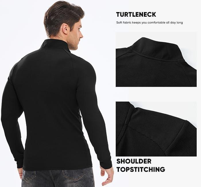 imageJMIERR Mens Quarter Zip Shirt Casual Quick Dry Moisture Wicking Long Sleeve Ribbed Athletic Workout Pullover TeeA Black