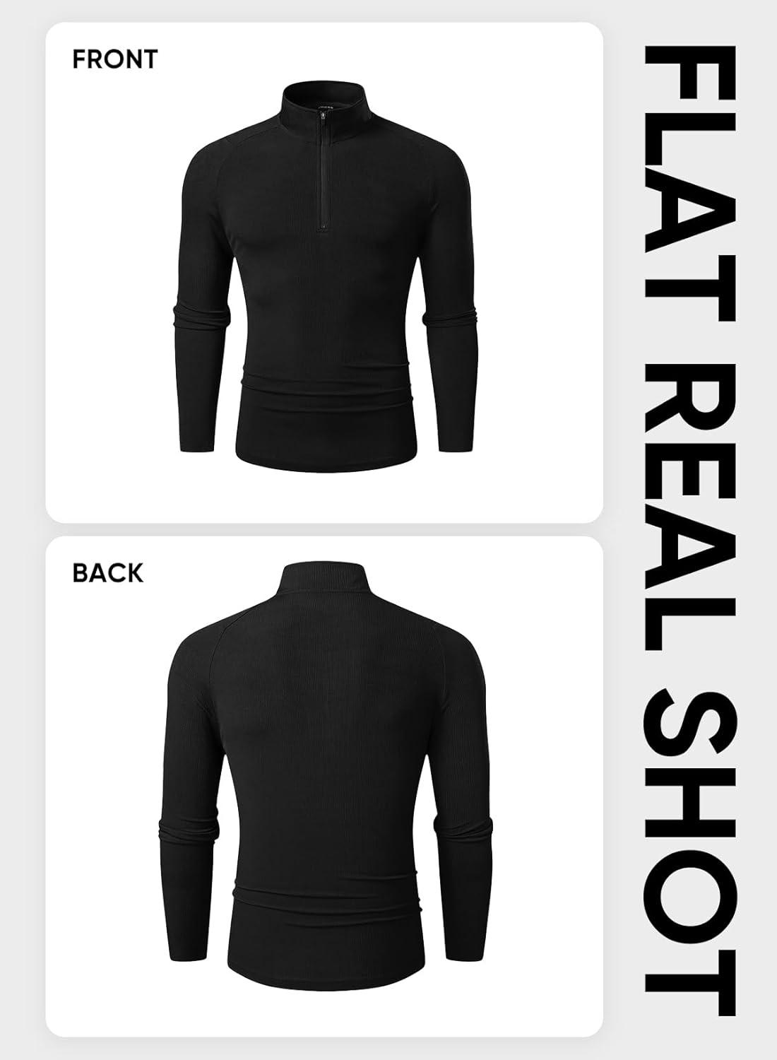 imageJMIERR Mens Quarter Zip Shirt Casual Quick Dry Moisture Wicking Long Sleeve Ribbed Athletic Workout Pullover TeeA Black
