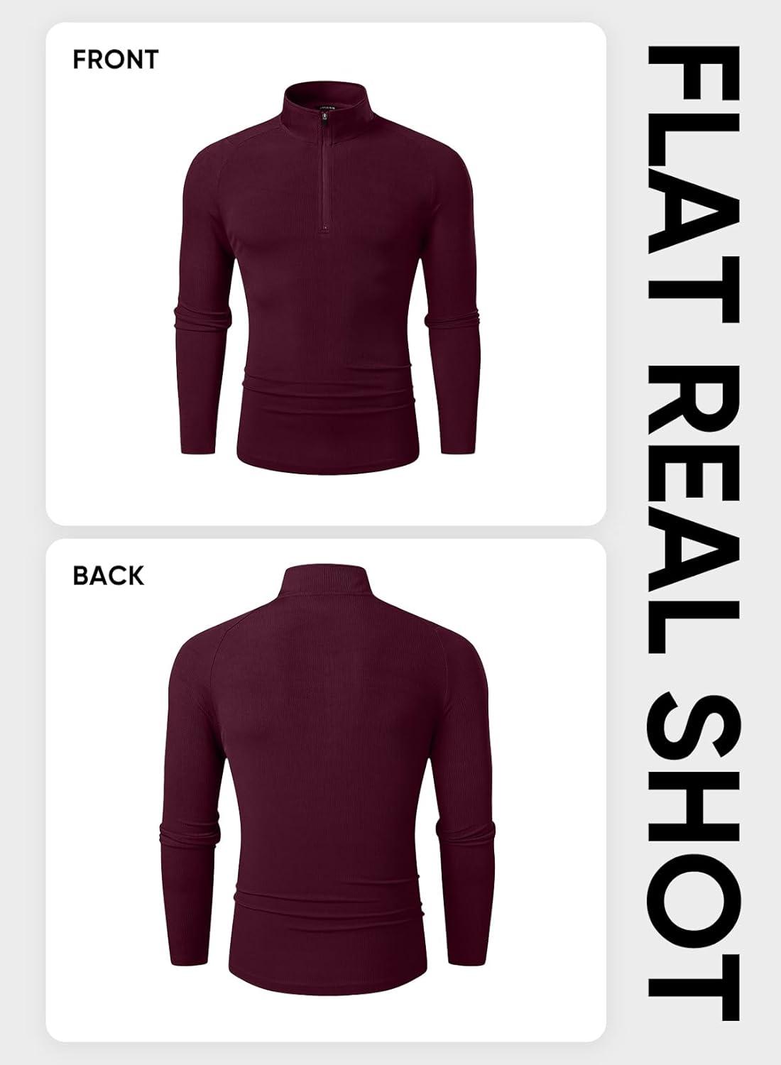imageJMIERR Mens Quarter Zip Shirt Casual Quick Dry Moisture Wicking Long Sleeve Ribbed Athletic Workout Pullover TeeA Burgundy