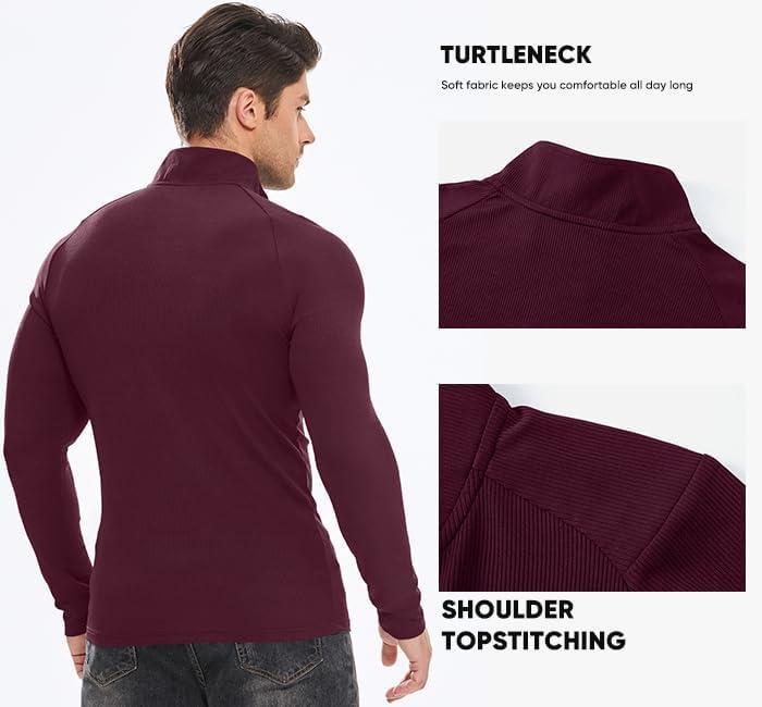 imageJMIERR Mens Quarter Zip Shirt Casual Quick Dry Moisture Wicking Long Sleeve Ribbed Athletic Workout Pullover TeeA Burgundy