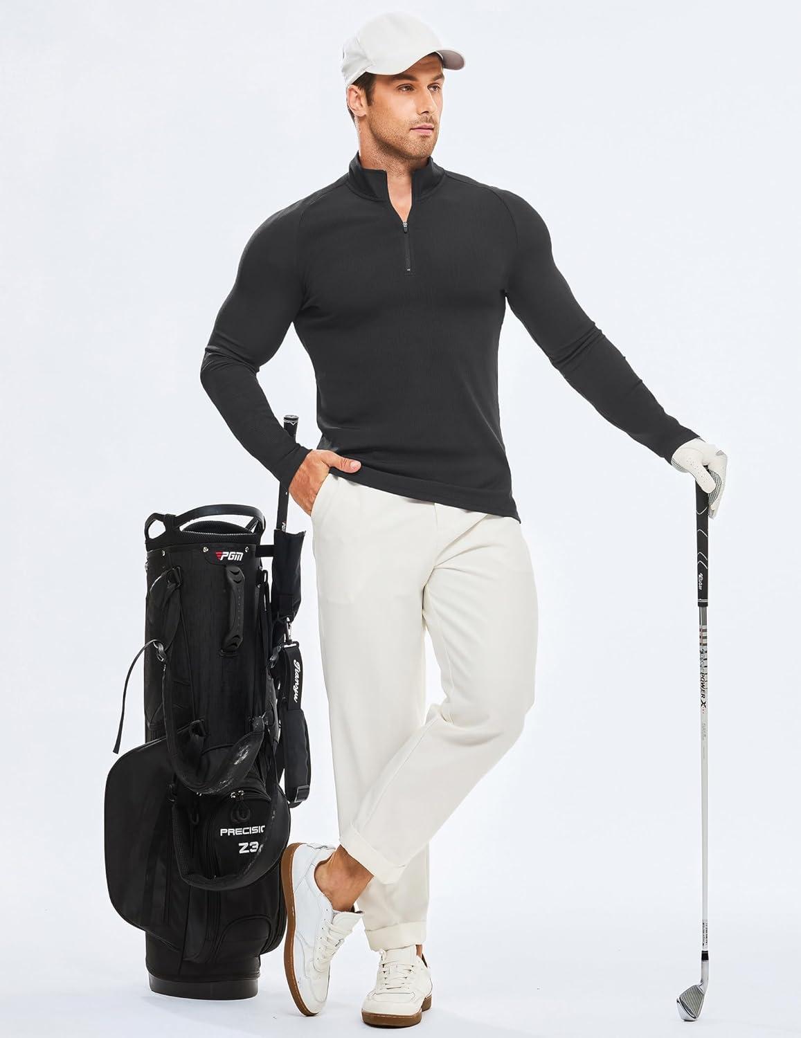 imageJMIERR Mens Quarter Zip Shirt Casual Quick Dry Moisture Wicking Long Sleeve Ribbed Athletic Workout Pullover TeeA Carbon Grey