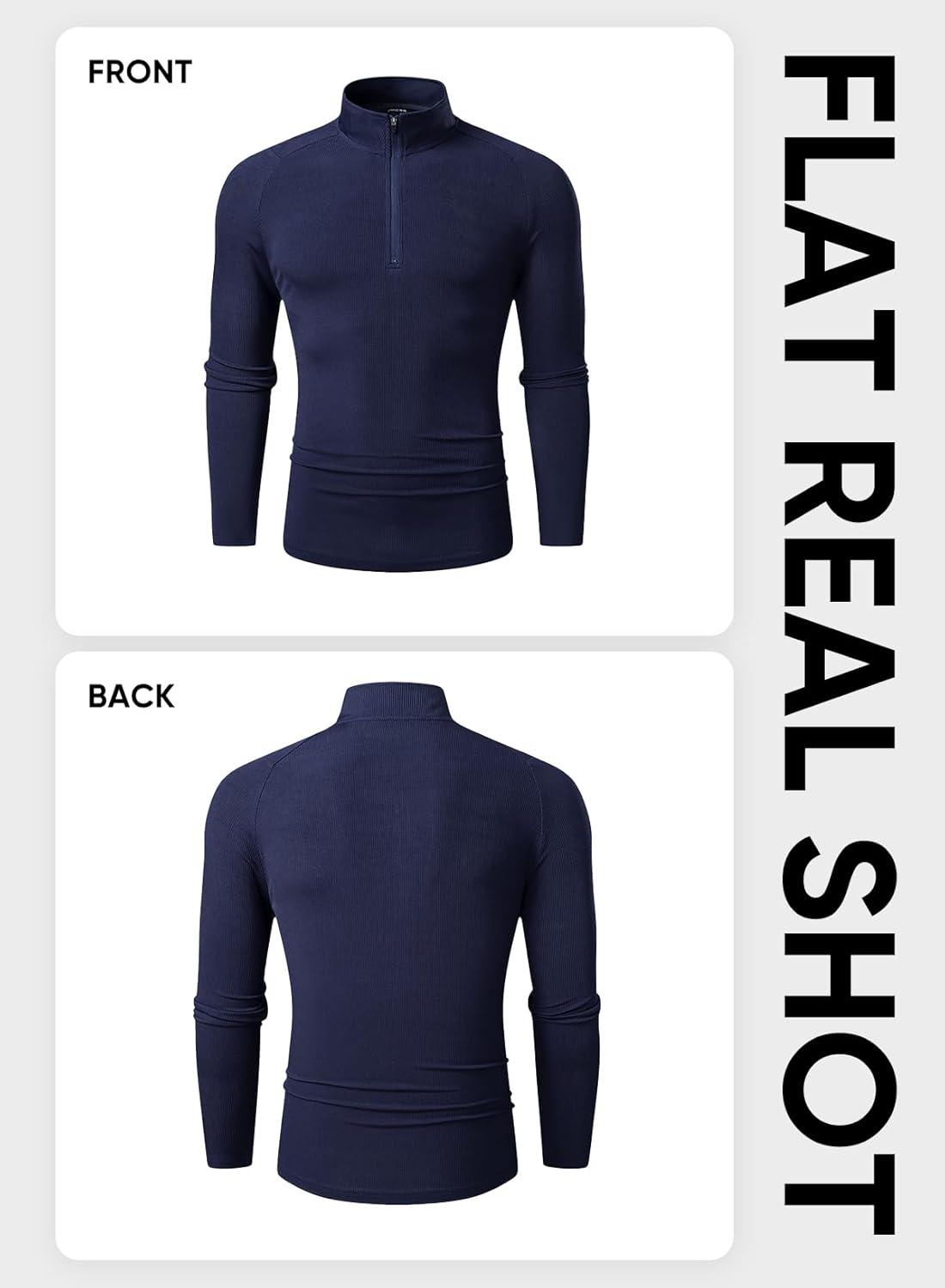 imageJMIERR Mens Quarter Zip Shirt Casual Quick Dry Moisture Wicking Long Sleeve Ribbed Athletic Workout Pullover TeeA Navy Blue