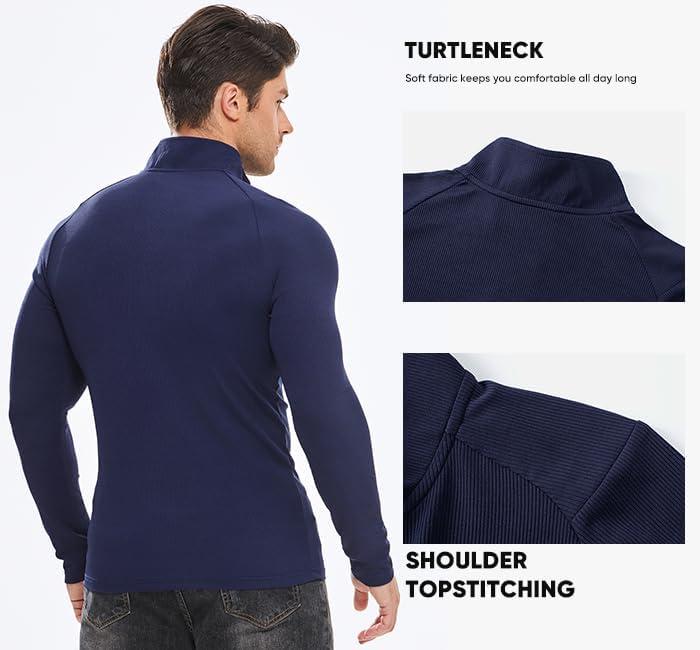 imageJMIERR Mens Quarter Zip Shirt Casual Quick Dry Moisture Wicking Long Sleeve Ribbed Athletic Workout Pullover TeeA Navy Blue