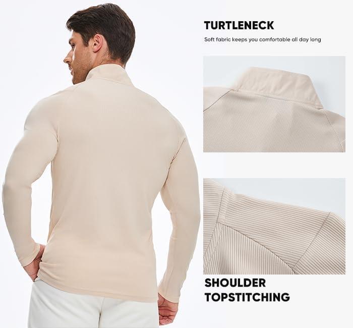 imageJMIERR Mens Quarter Zip Shirt Casual Quick Dry Moisture Wicking Long Sleeve Ribbed Athletic Workout Pullover TeeA Parchment