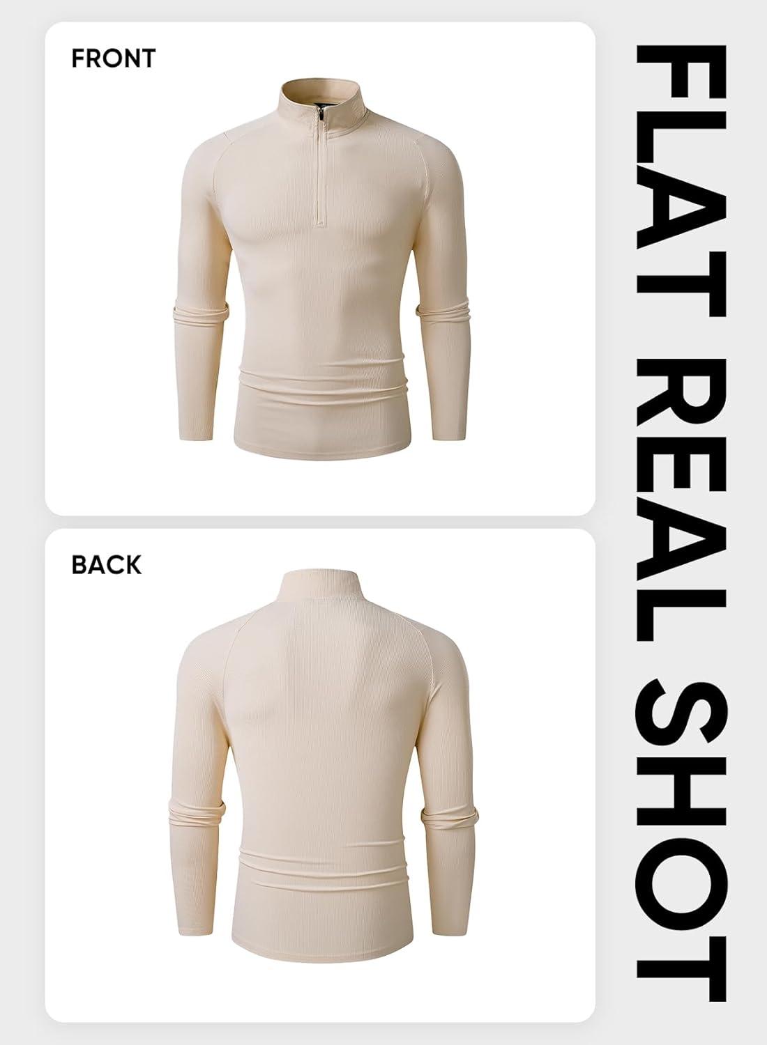 imageJMIERR Mens Quarter Zip Shirt Casual Quick Dry Moisture Wicking Long Sleeve Ribbed Athletic Workout Pullover TeeA Parchment