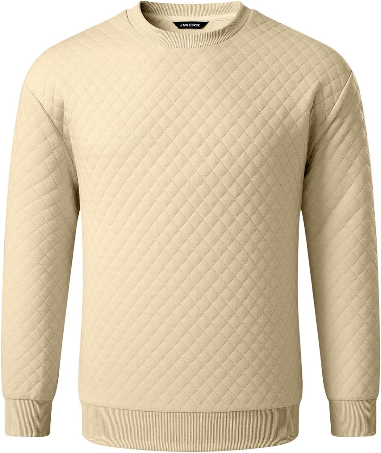 imageJMIERR Mens Quilted 2 Piece Casual Outfits Crewneck Sweatshirt Tracksuit ampamp Joggers Sweatpants Sweatsuit SetParchment