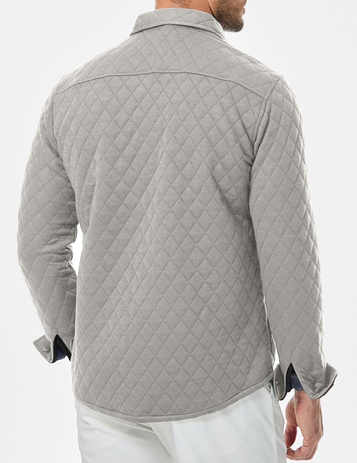 imageJMIERR Mens Quilted Shirt Jackets Casual Long Sleeve Snap Button Down Shirts with PocketsA Light Grey