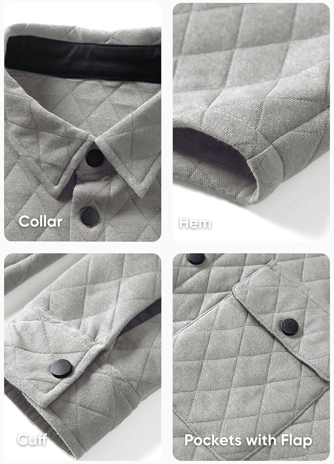 imageJMIERR Mens Quilted Shirt Jackets Casual Long Sleeve Snap Button Down Shirts with PocketsA Light Grey