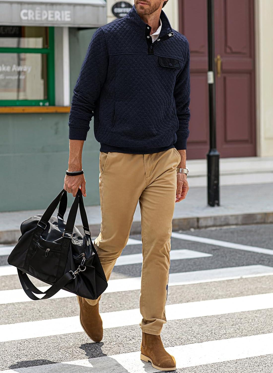 imageJMIERR Mens Quilted Sweatshirt Casual Long Sleeve Outdoor Stand Collar Button Pullover SweatshirtsC Blue