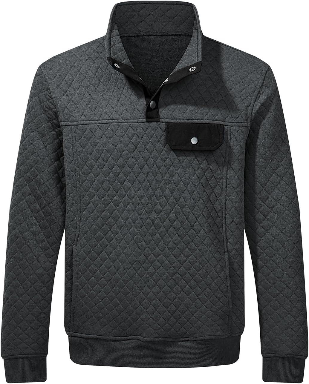 imageJMIERR Mens Quilted Sweatshirt Casual Long Sleeve Outdoor Stand Collar Button Pullover SweatshirtsD Grey 2