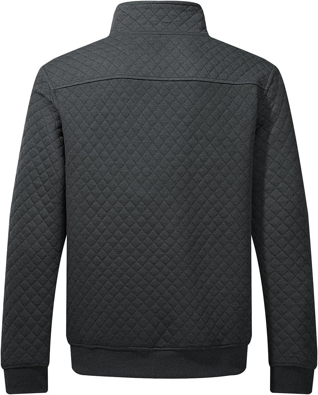 imageJMIERR Mens Quilted Sweatshirt Casual Long Sleeve Outdoor Stand Collar Button Pullover SweatshirtsD Grey 2