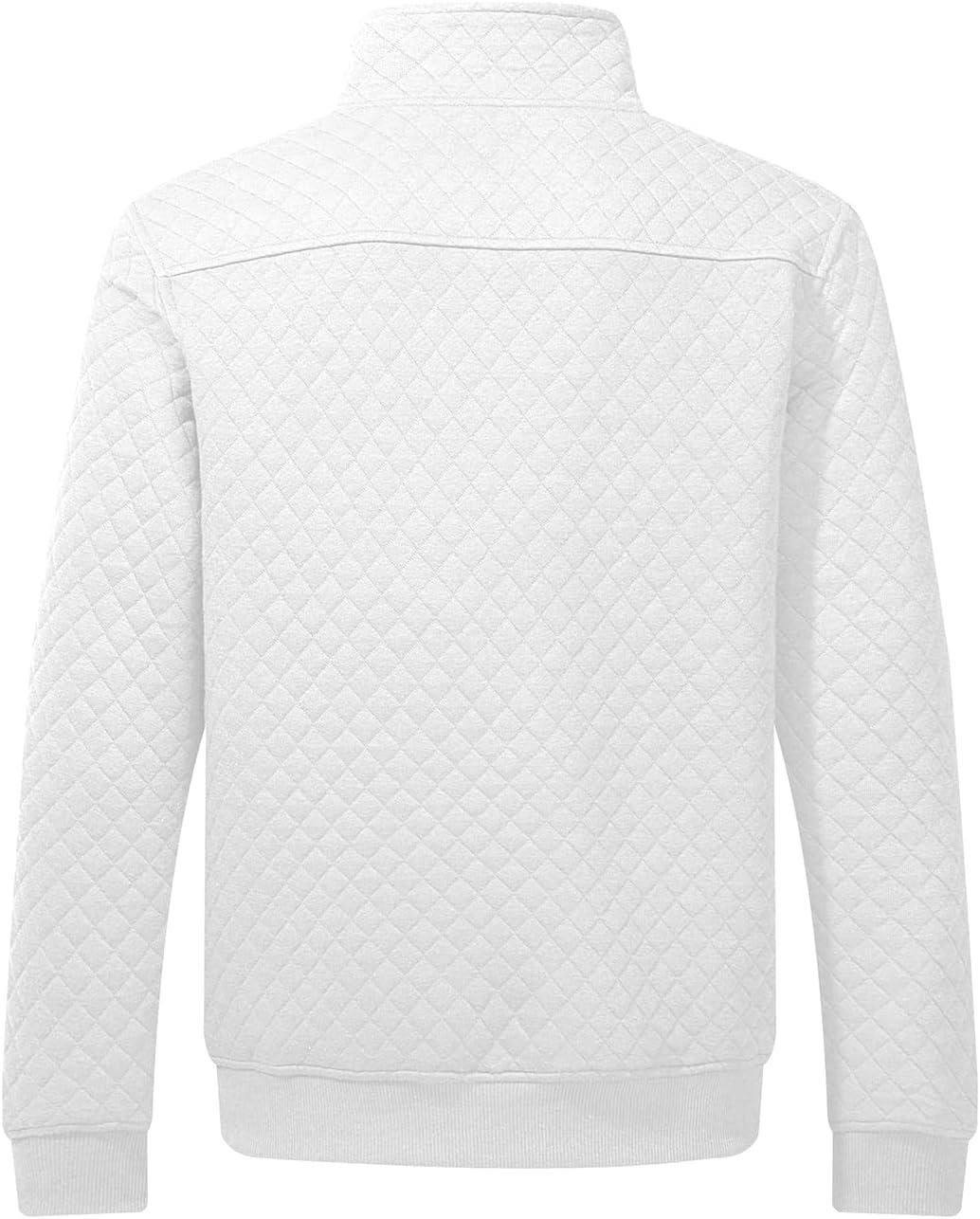 imageJMIERR Mens Quilted Sweatshirt Casual Long Sleeve Outdoor Stand Collar Button Pullover SweatshirtsD White