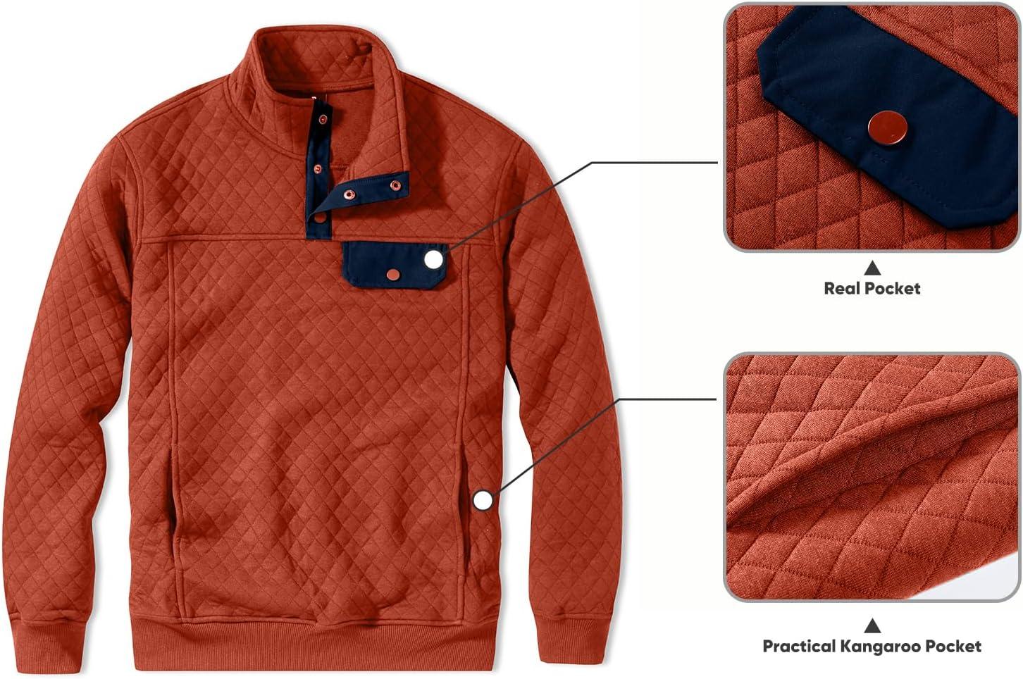imageJMIERR Mens Quilted Sweatshirt Casual Long Sleeve Outdoor Stand Collar Button Pullover SweatshirtsZ Rusty Orange