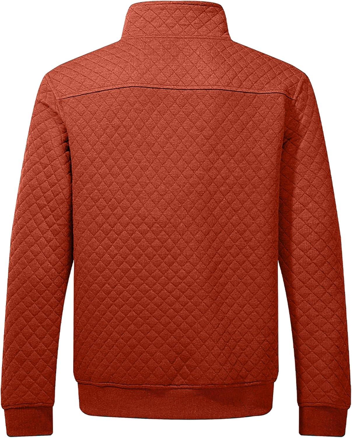 imageJMIERR Mens Quilted Sweatshirt Casual Long Sleeve Outdoor Stand Collar Button Pullover SweatshirtsZ Rusty Orange