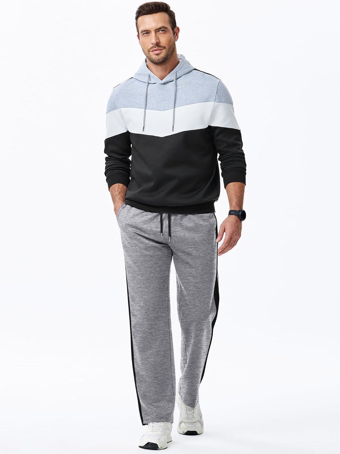 imageJMIERR Mens Sweatpants Wide Leg Color Block Stripes Tapered Trousers Drawstring Waist Casual Stretch Track PantsLight Grey