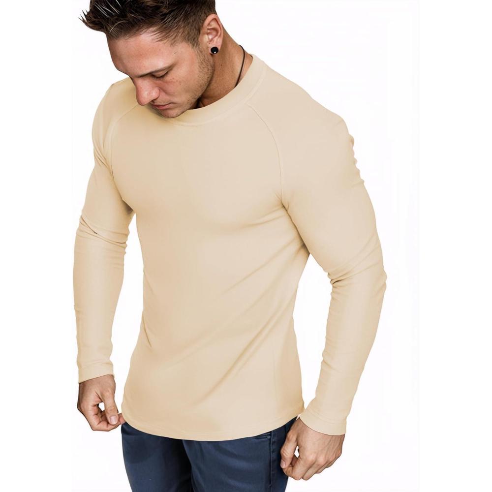 imageJMIERR Long Sleeve Thermal Fleece Shirts Fall Fashion Crew Neck Casual Basic TShirtsBeige