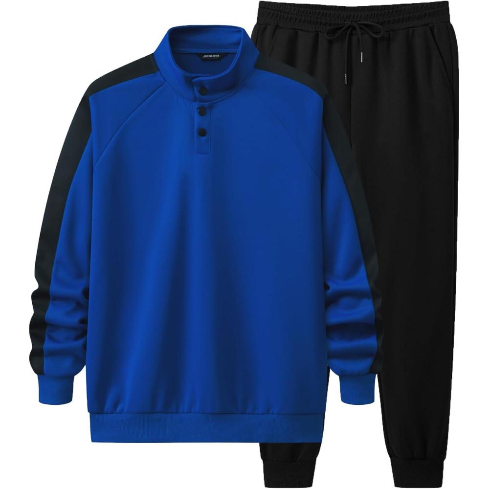 imageJMIERR Mens 2 Piece Casual Outfits Quarter Button Lightweight Sweatshirt Tracksuit ampamp Joggers Sweatpants Sweatsuit SetDark Blue
