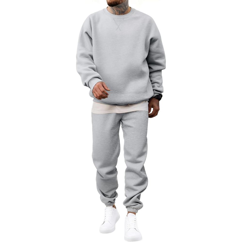 imageJMIERR Mens 2 Piece Outfits Crew Neck Sweatshirt Tracksuit ampamp Joggers Sweatpants Sweatsuit SetLight Grey