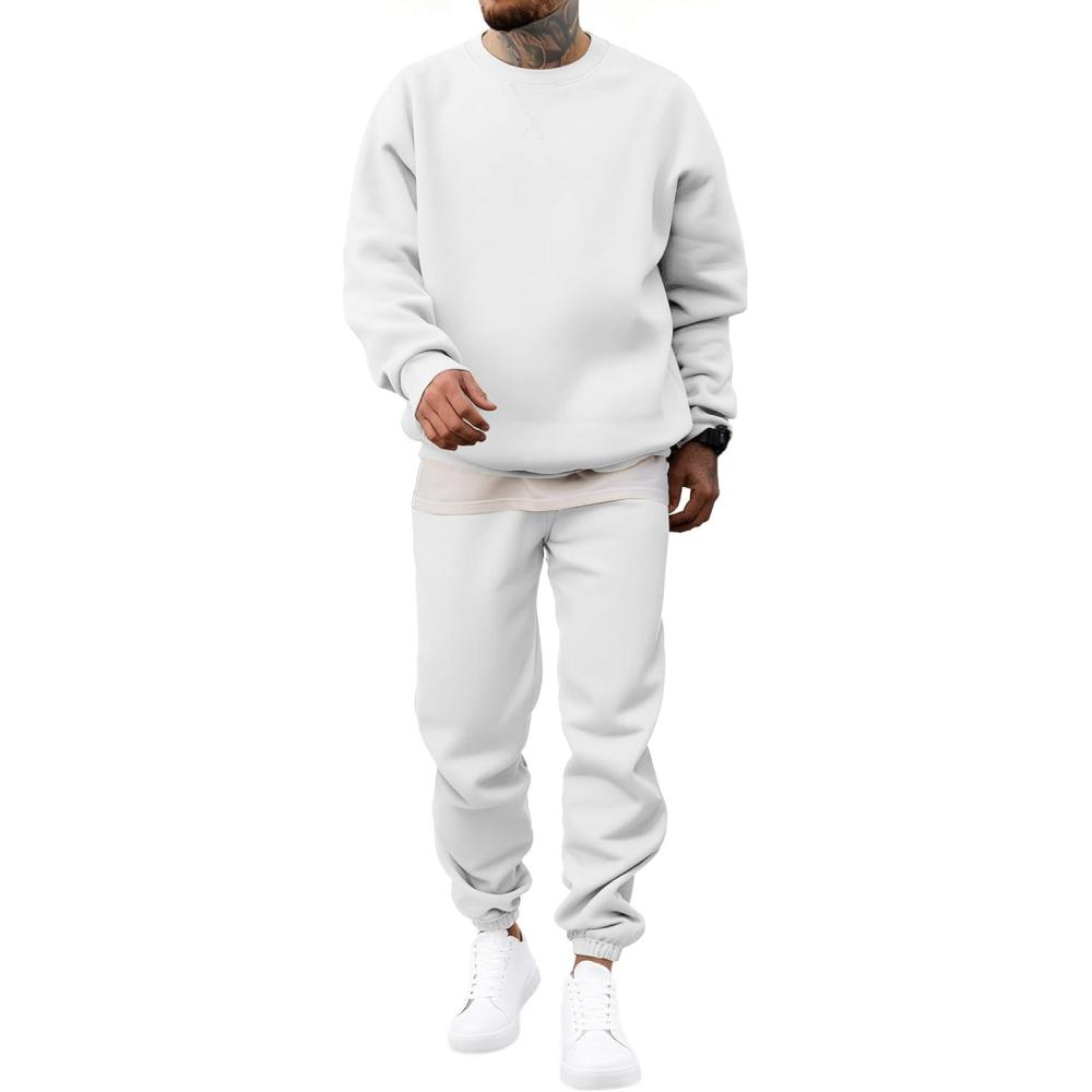 imageJMIERR Mens 2 Piece Outfits Crew Neck Sweatshirt Tracksuit ampamp Joggers Sweatpants Sweatsuit SetWhite