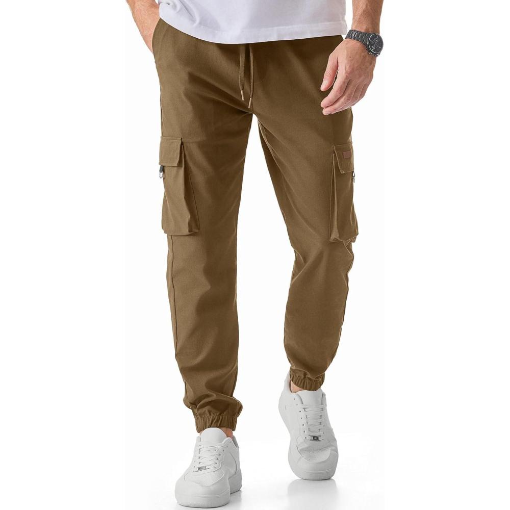 imageJMIERR Mens Cargo Pants Casual Lightweight Elastic Waist Drawstring Tapered Pant with PocketsBreen