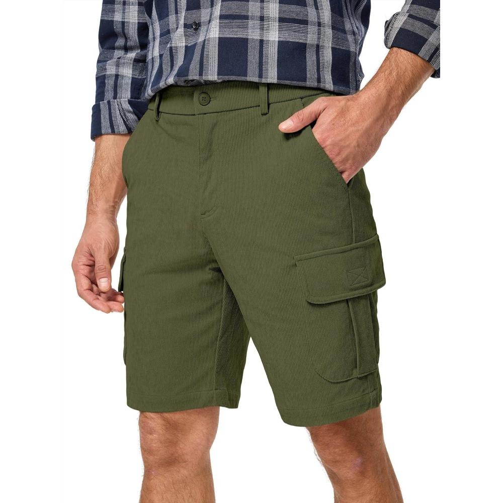 imageJMIERR Mens Cargo Shorts Corduroy Casual Elastic Waist Lightweight Outdoor Hiking Work ShortJungle Green