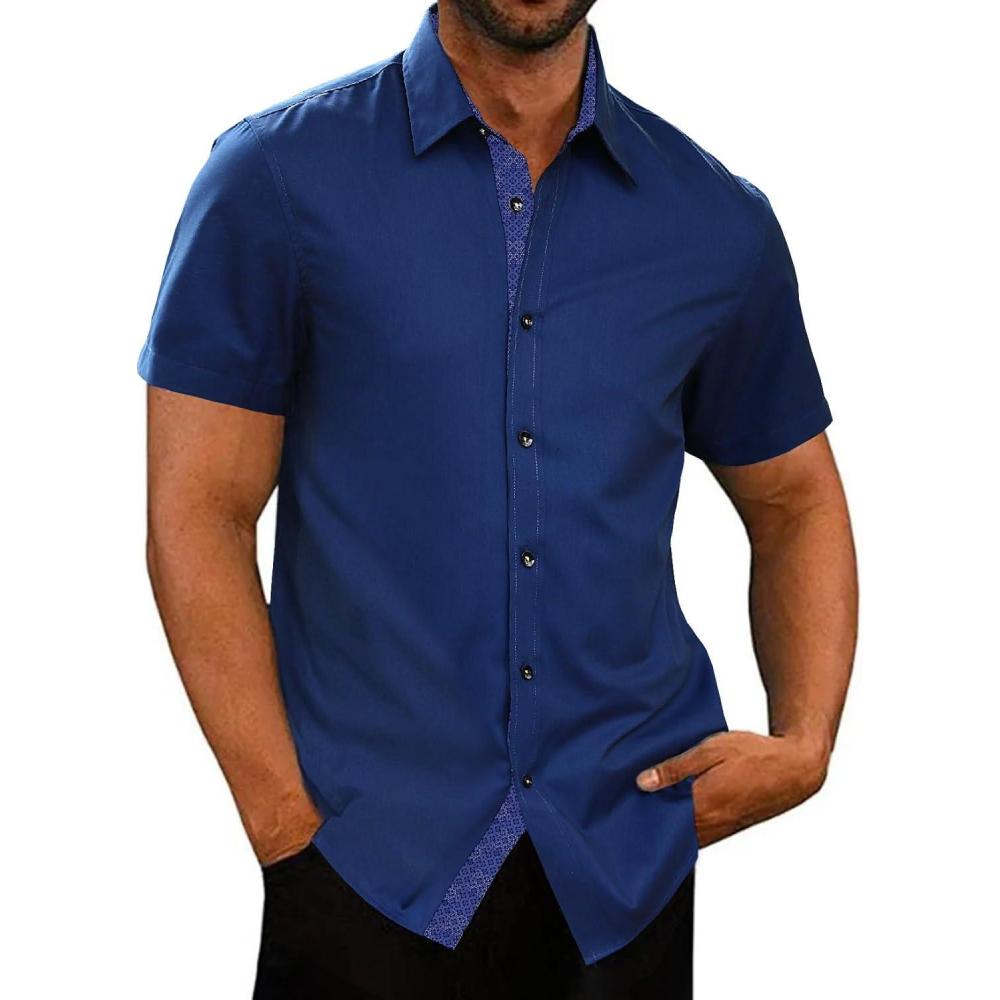 imageJMIERR Mens Casual Button Down Shirts WrinkleFree Short Sleeve Business Dress ShirtA Blue3