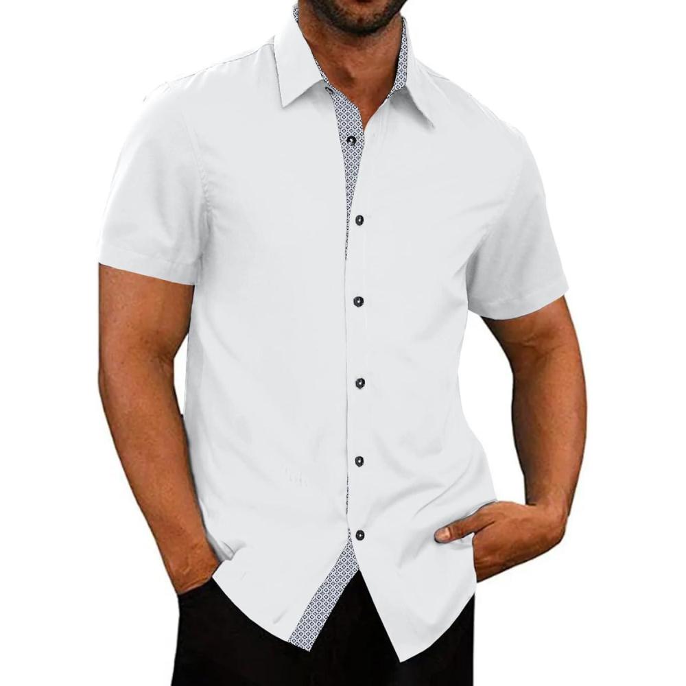 imageJMIERR Mens Casual Button Down Shirts WrinkleFree Short Sleeve Business Dress ShirtA White2