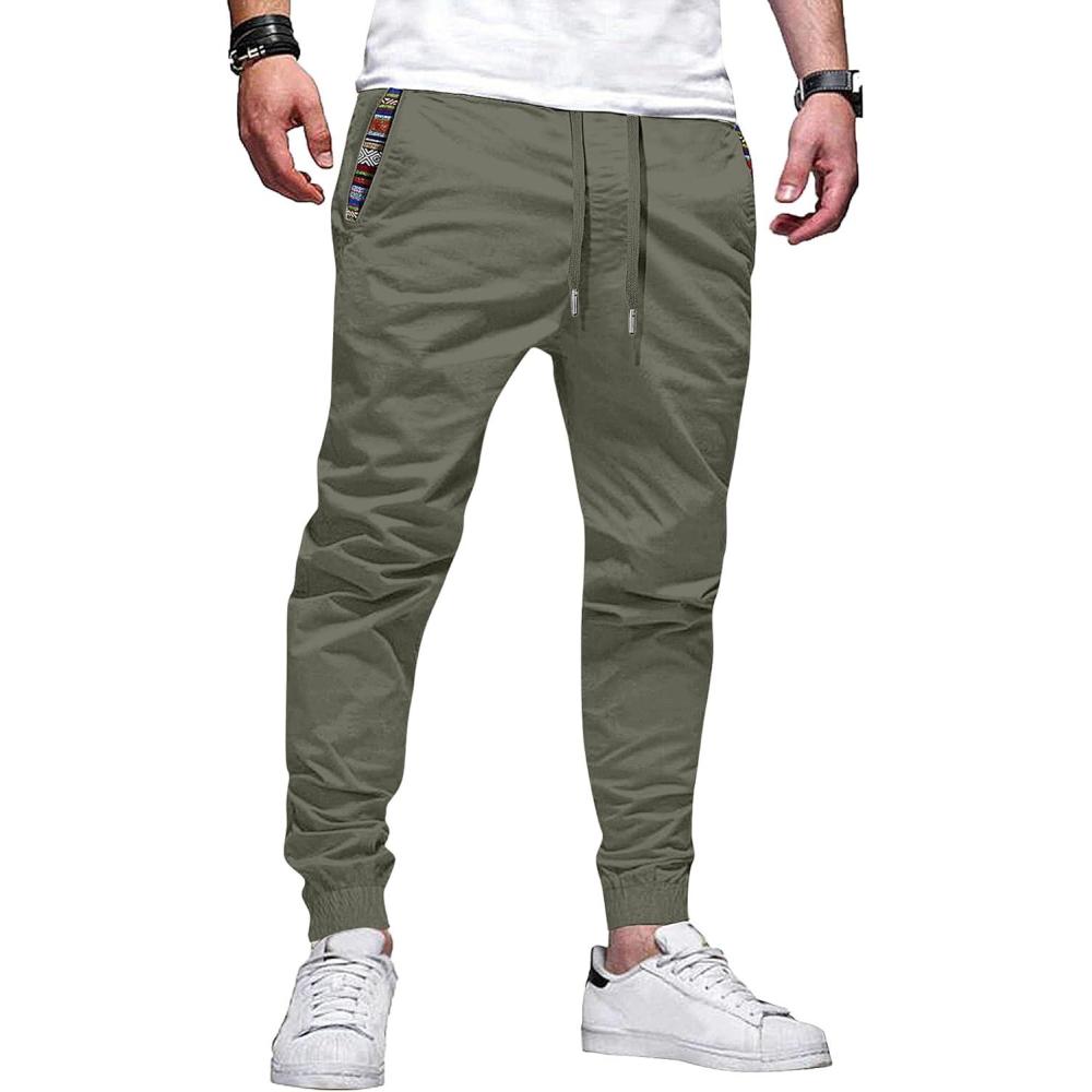 imageJMIERR Mens Casual Chino Joggers Pants Cotton Twill Elastic Drawstring Waist Tapered Pants with PocketsVineyard Green