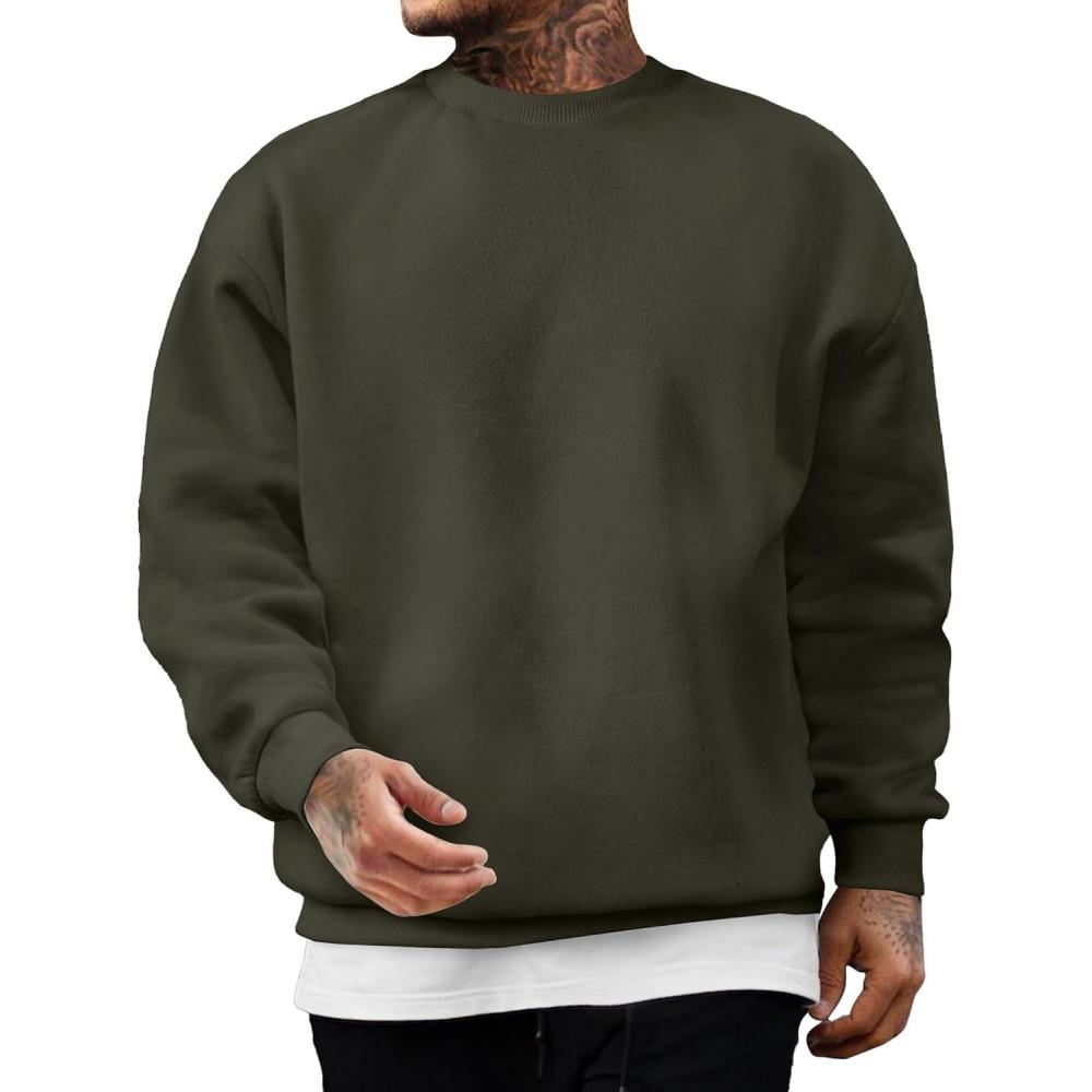 imageJMIERR Mens Casual Long Sleeves Crewneck Sweatshirts Cotton Pullover Sweatshirt for MenGreen