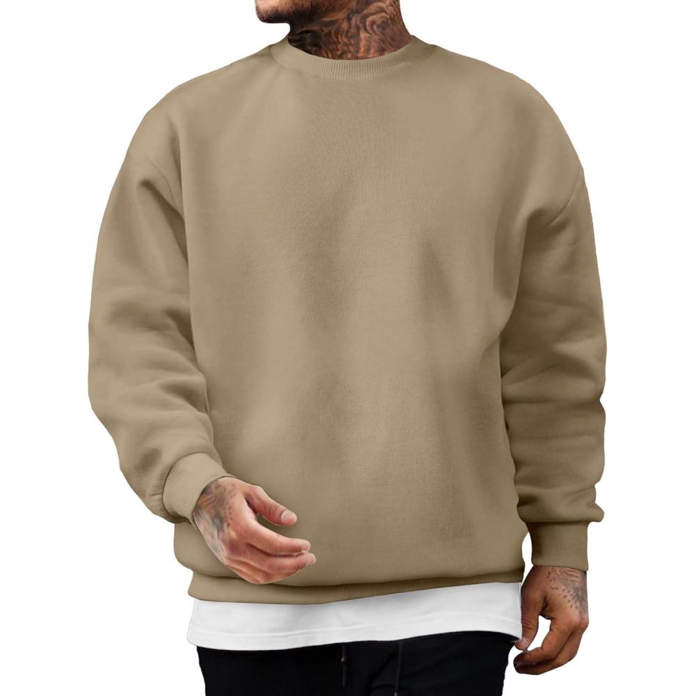 imageJMIERR Mens Casual Long Sleeves Crewneck Sweatshirts Cotton Pullover Sweatshirt for MenKhaki