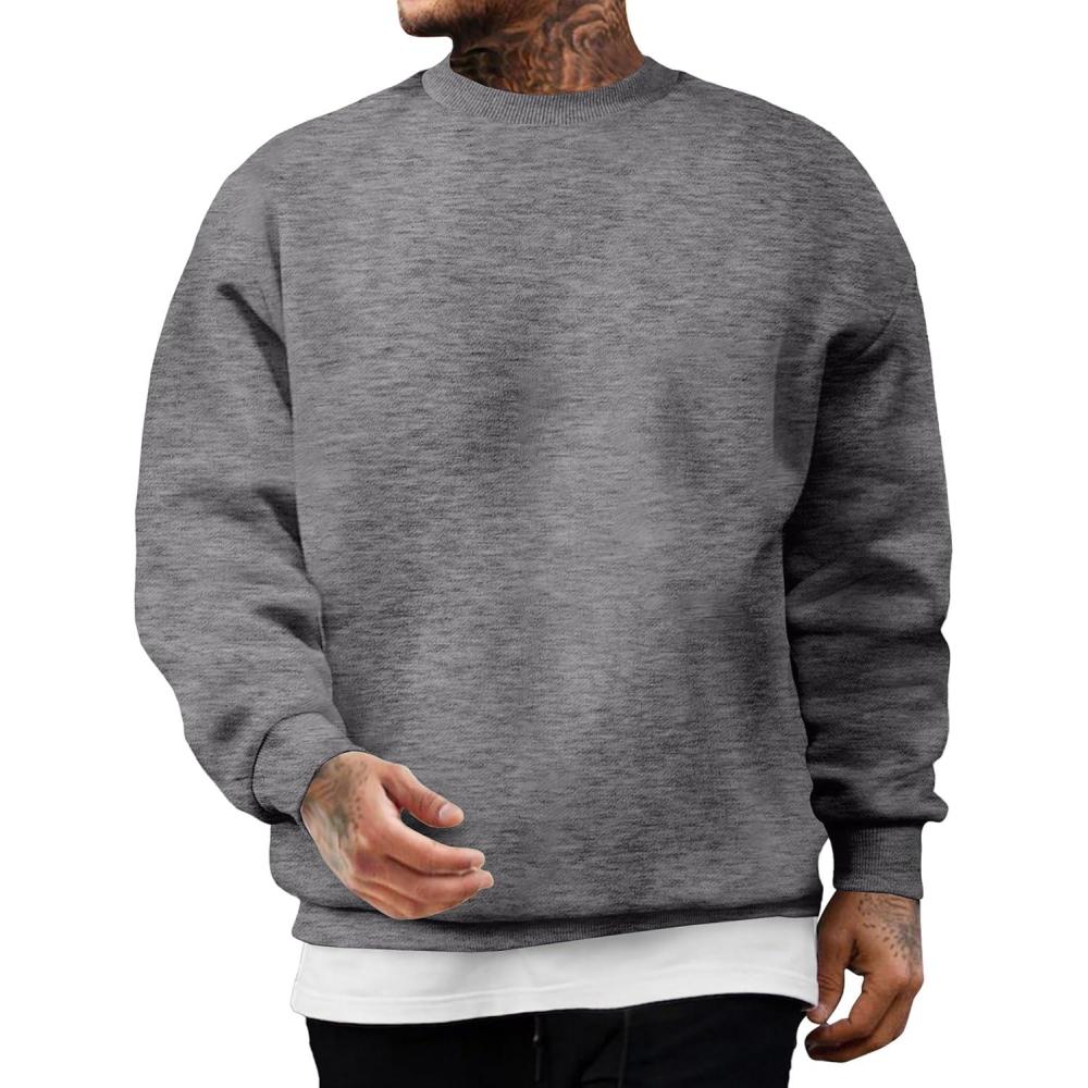 imageJMIERR Mens Casual Long Sleeves Crewneck Sweatshirts Cotton Pullover Sweatshirt for MenMedium Grey