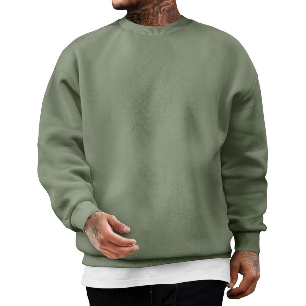 imageJMIERR Mens Casual Long Sleeves Crewneck Sweatshirts Cotton Pullover Sweatshirt for MenMist Green