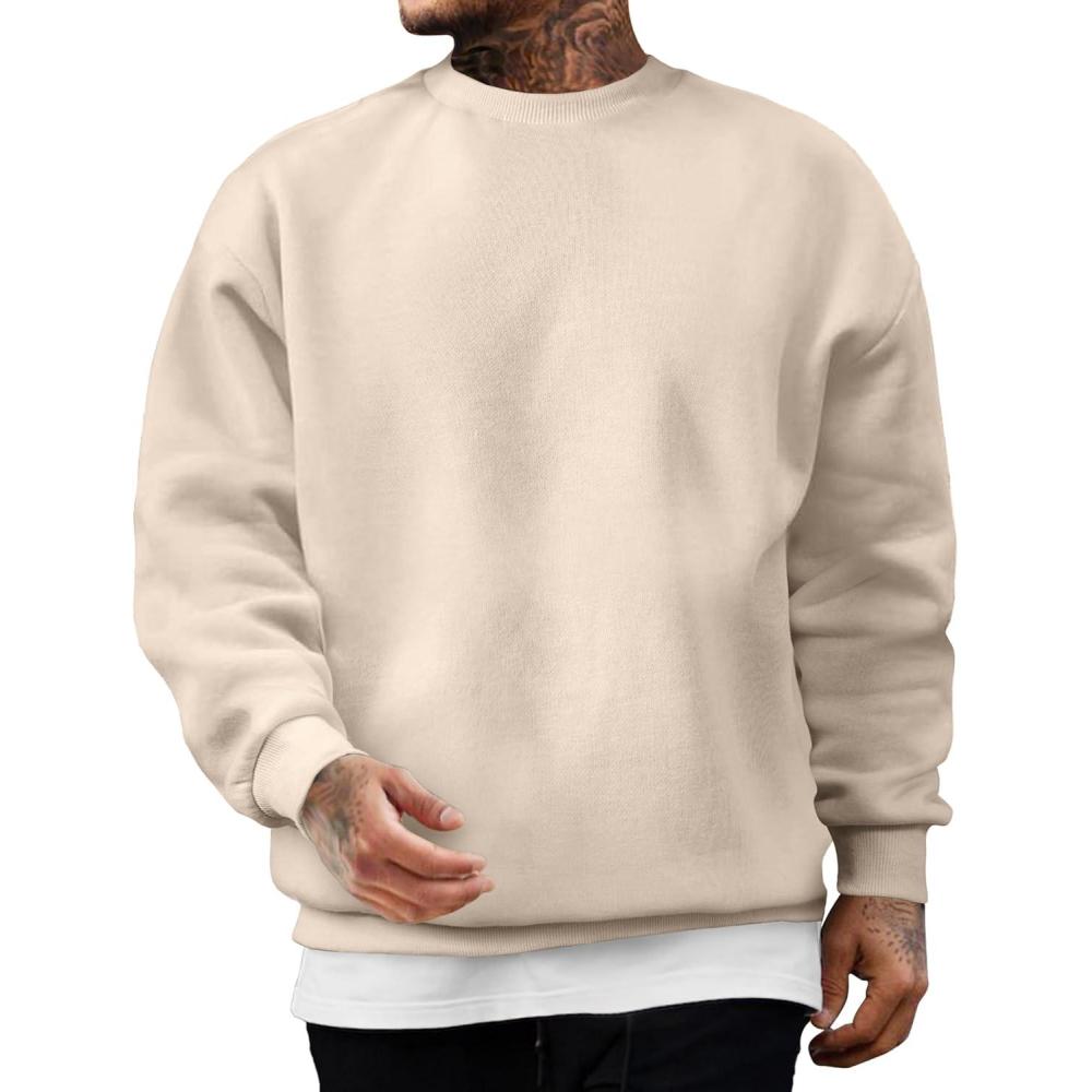imageJMIERR Mens Casual Long Sleeves Crewneck Sweatshirts Cotton Pullover Sweatshirt for MenOatmeal