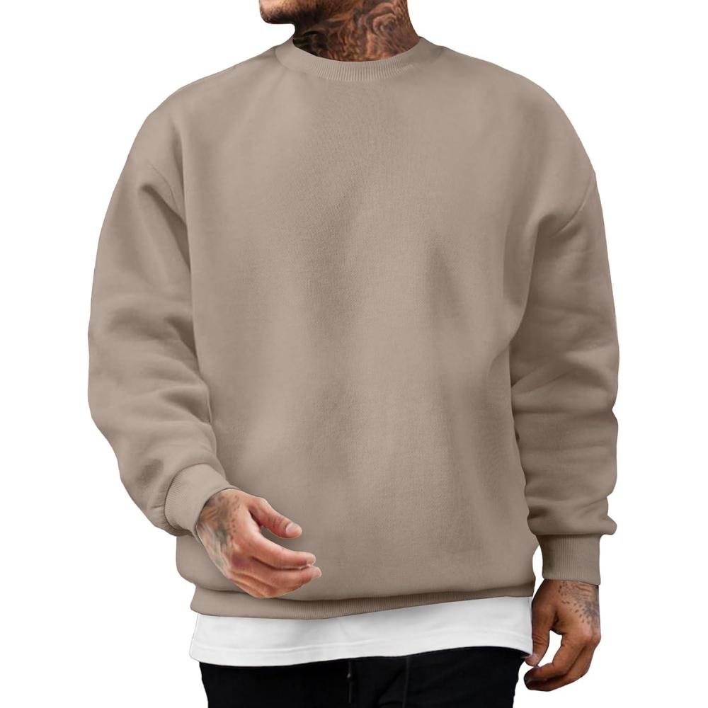 imageJMIERR Mens Casual Long Sleeves Crewneck Sweatshirts Cotton Pullover Sweatshirt for MenPale Khaki