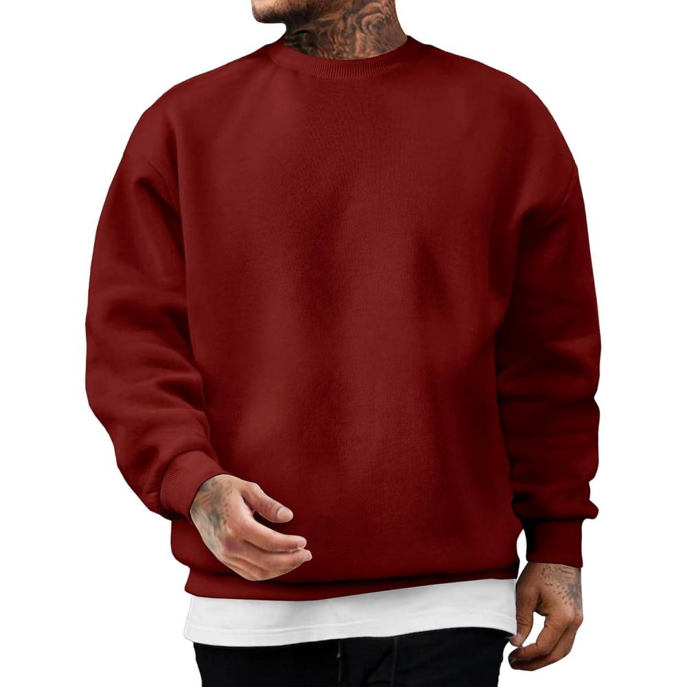imageJMIERR Mens Casual Long Sleeves Crewneck Sweatshirts Cotton Pullover Sweatshirt for MenRed