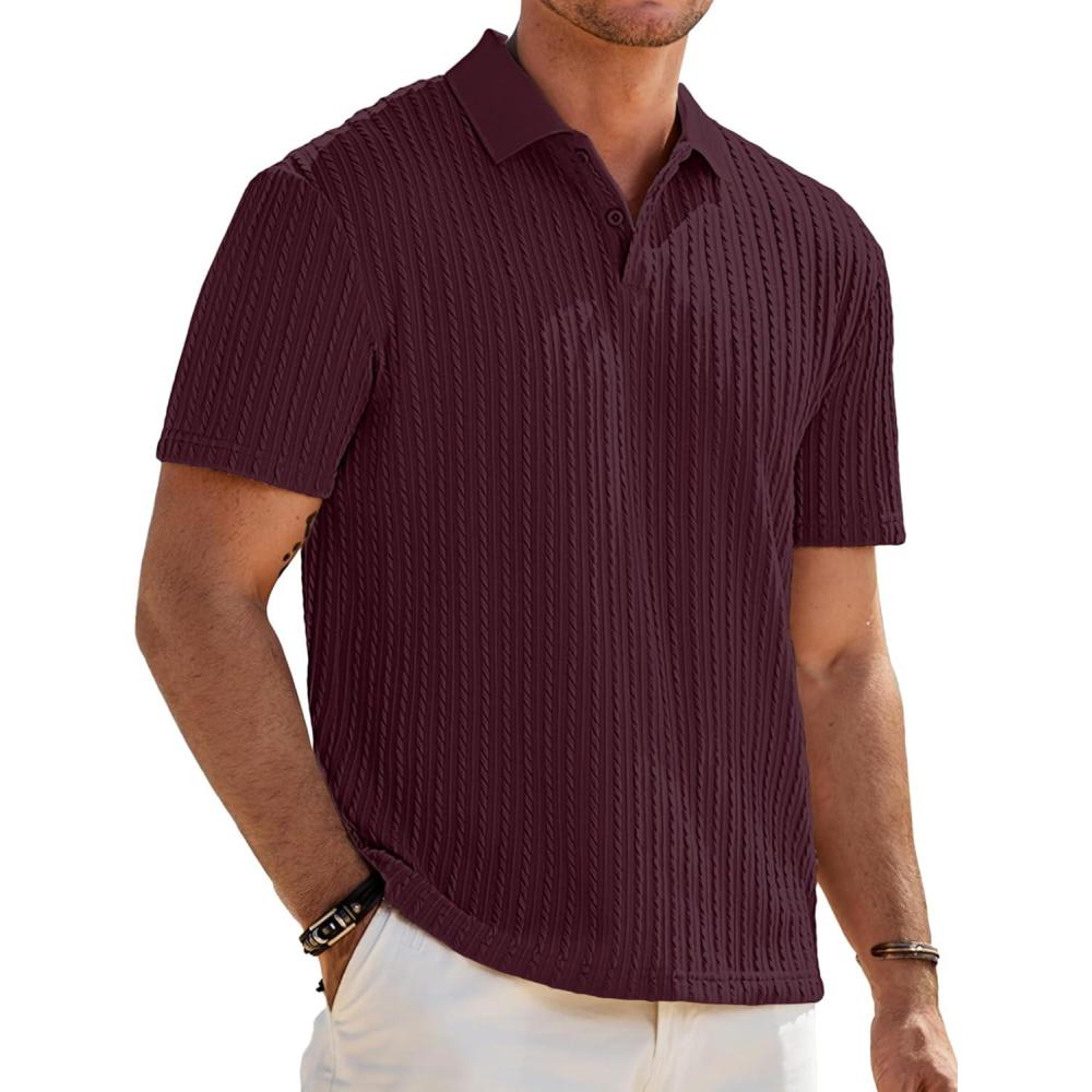 imageJMIERR Mens Casual Polo Shirt Summer Short Sleeve Vacation Button Beach Knit Stretchy Golf ShirtsE Purple