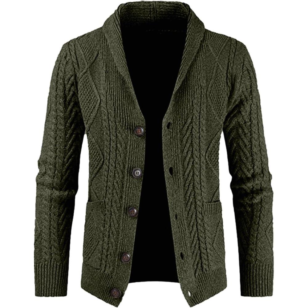 imageJMIERR Mens Casual Wool Blend Cardigan Sweaters Long Sleeve Shawl Collar Buttons Down Cable Knit Sweater4 Green