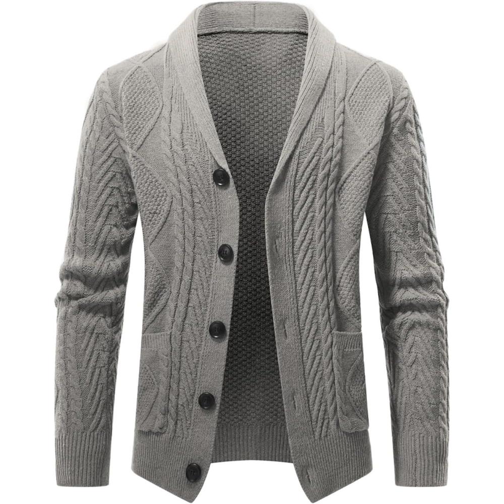 imageJMIERR Mens Casual Wool Blend Cardigan Sweaters Long Sleeve Shawl Collar Buttons Down Cable Knit Sweater5 Light Grey